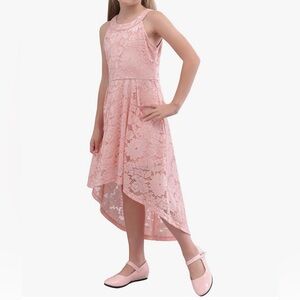 Girl's Elegant Halter Neck Floral Lace Hi-Lo Flower Girl
Party Dress